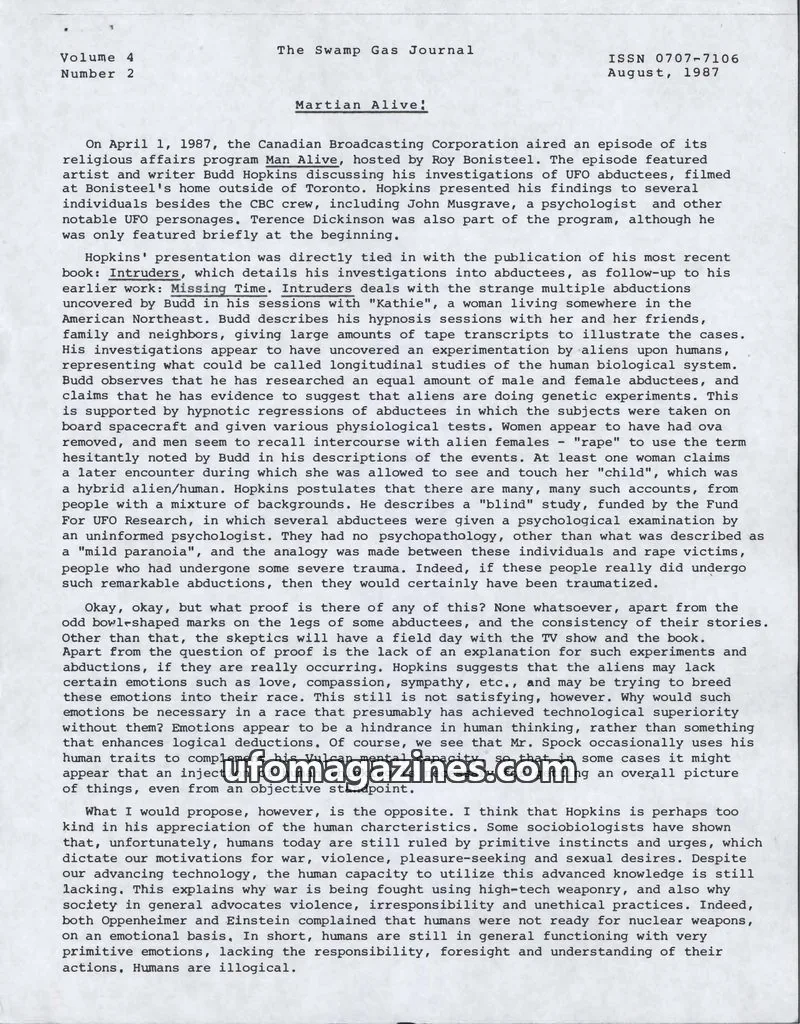Cover of UFOROM issue 2: The Swamp Gas Journal