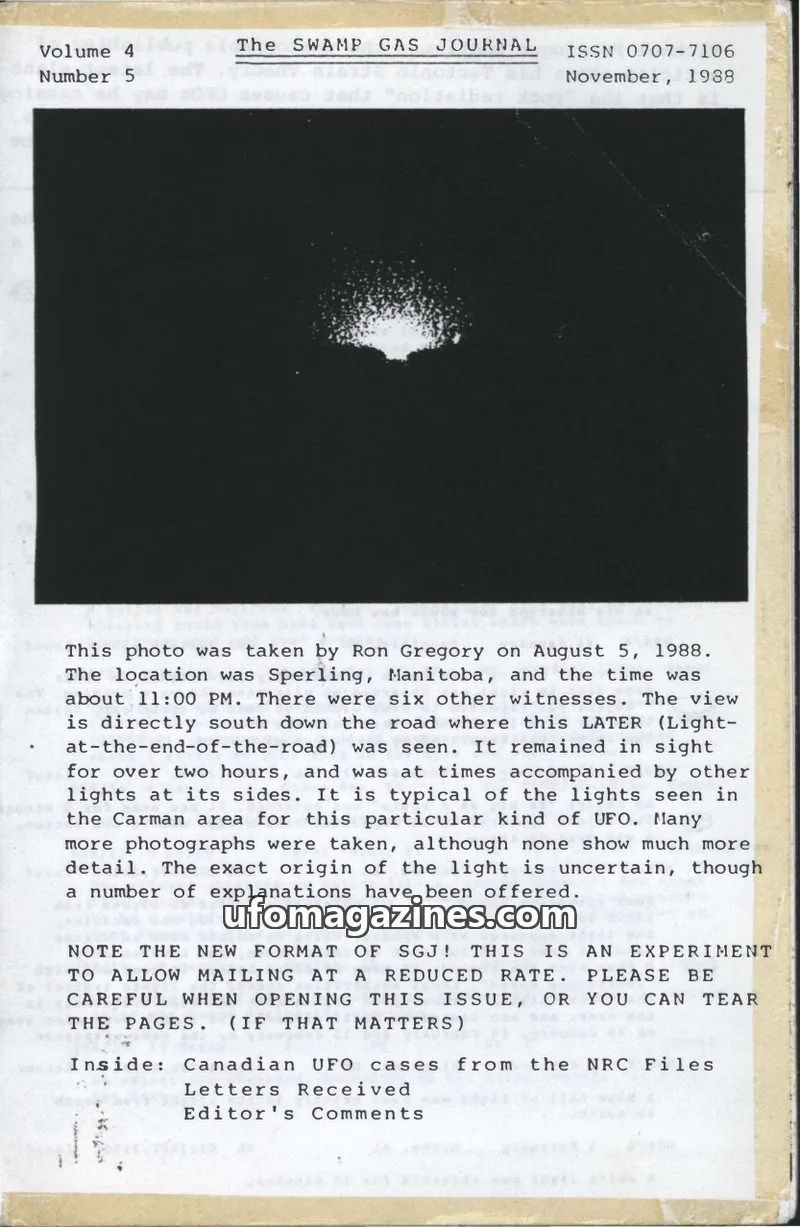 Cover of Swamp Gas Journal issue Number 5: The SWAMP GAS JOURNAL