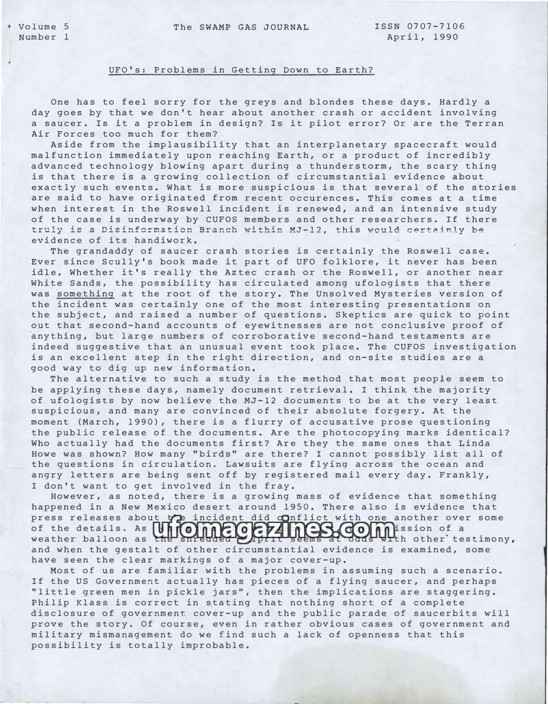Cover of Swamp Gas Journal issue 1: The SWAMP GAS JOURNAL