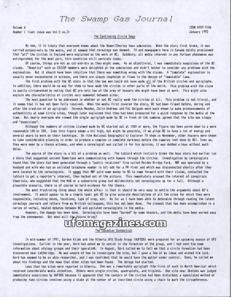 Cover of Swamp Gas Journal issue 1: The Swamp Gas Journal