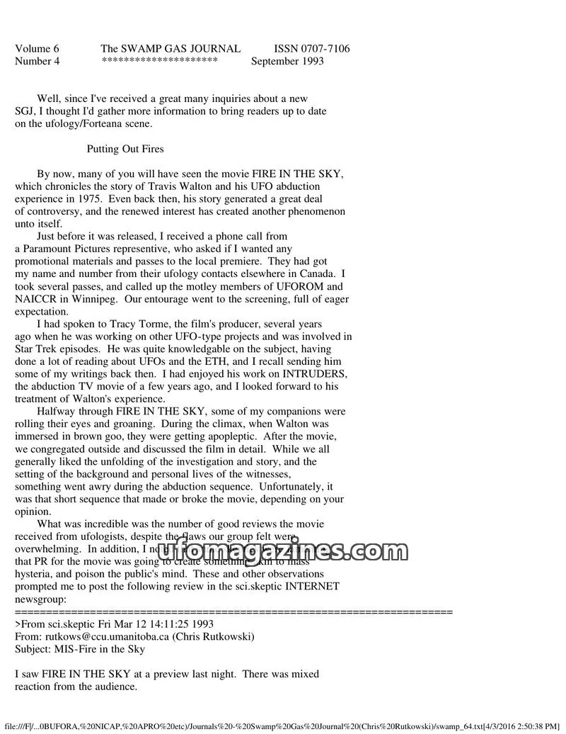 Cover of Swamp Gas Journal issue 4: The SWAMP GAS JOURNAL