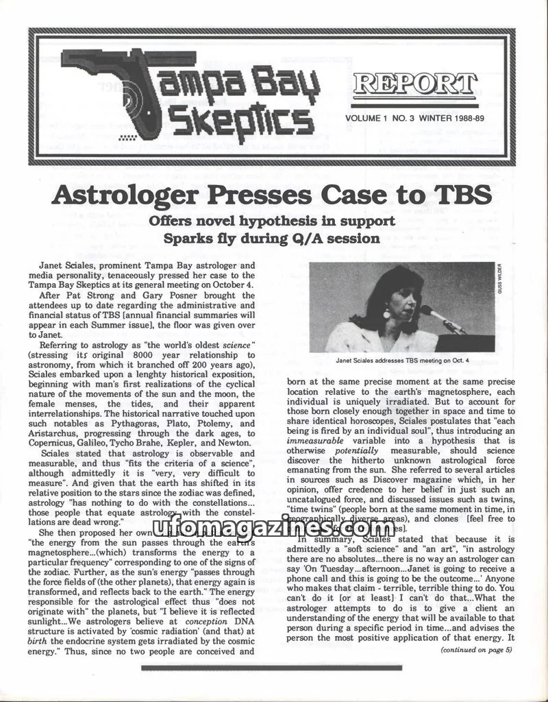 Cover of Tampa Bay Skeptics Report issue VOL. 1 NO. 3: Tampa Bay Skeptics Report