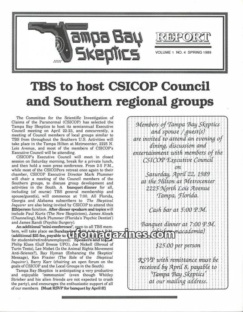 Cover of Tampa Bay Skeptics Report issue 4: Tampa Bay Skeptics Report
