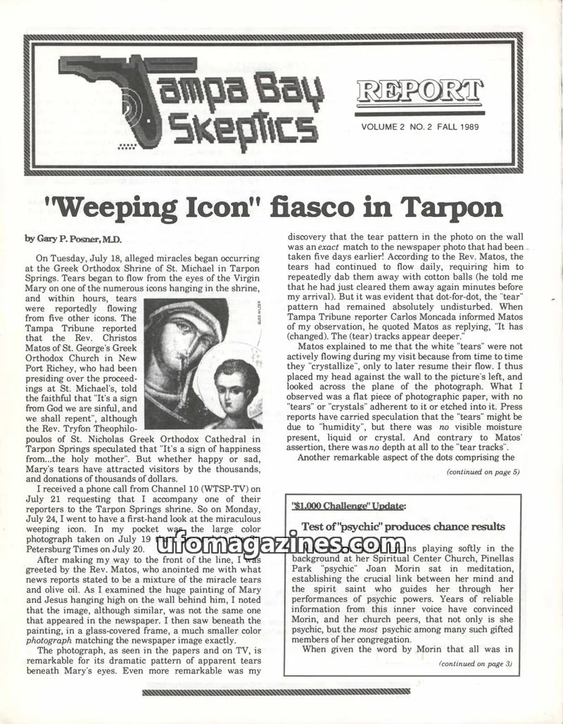 Cover of Tampa Bay Skeptics Report issue VOL. 2 NO. 2: Tampa Bay Skeptics Report