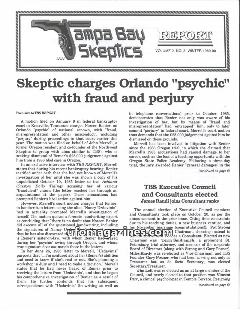 Cover of Tampa Bay Skeptics Report issue Vol. 2 No. 3: Tampa Bay Skeptics Report