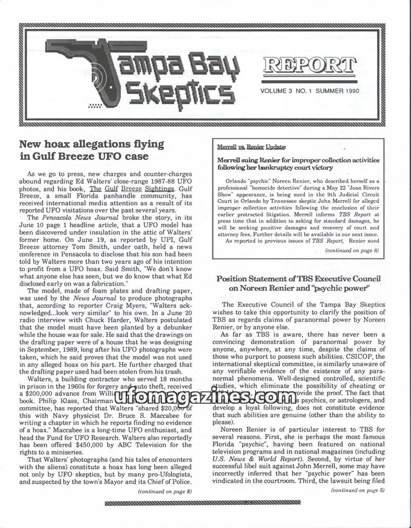 Cover of Tampa Bay Skeptics Report issue 3 NO. 1: Tampa Bay Skeptics Report
