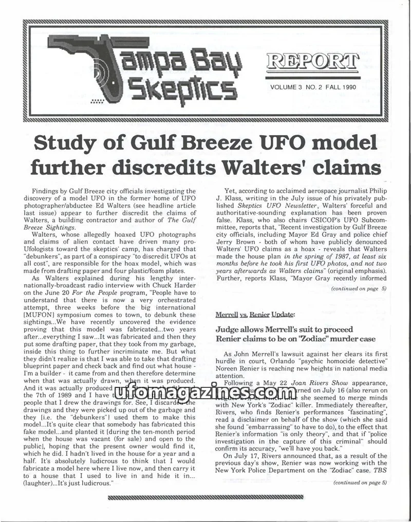 Cover of Tampa Bay Skeptics Report issue VOL. 3 NO. 2: Tampa Bay Skeptics Report