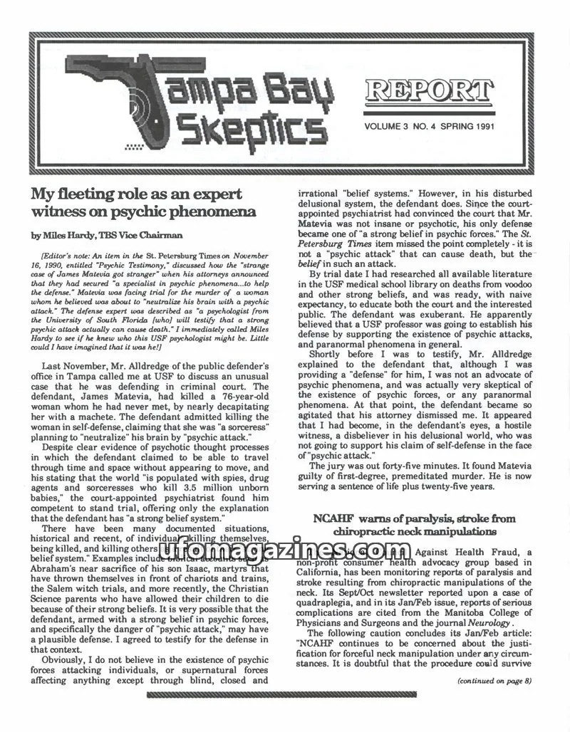 Cover of Tampa Bay Skeptics Report issue 3 NO. 4: Tampa Bay Skeptics Report