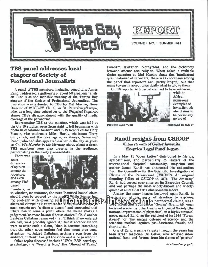 Cover of Tampa Bay Skeptics Report issue VOL. 4 NO. 1: Tampa Bay Skeptics REPORT