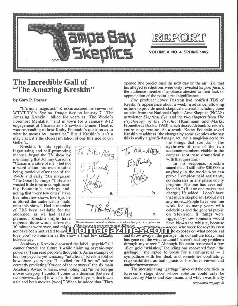 Cover of Tampa Bay Skeptics Report issue 4: Tampa Bay Skeptics Report