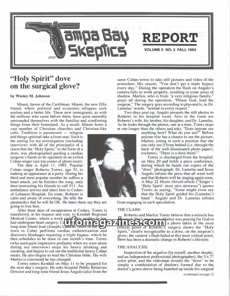 Cover of Tampa Bay Skeptics Report issue VOL. 5 NO. 2 FALL 1992: Tampa Bay Skeptics Report