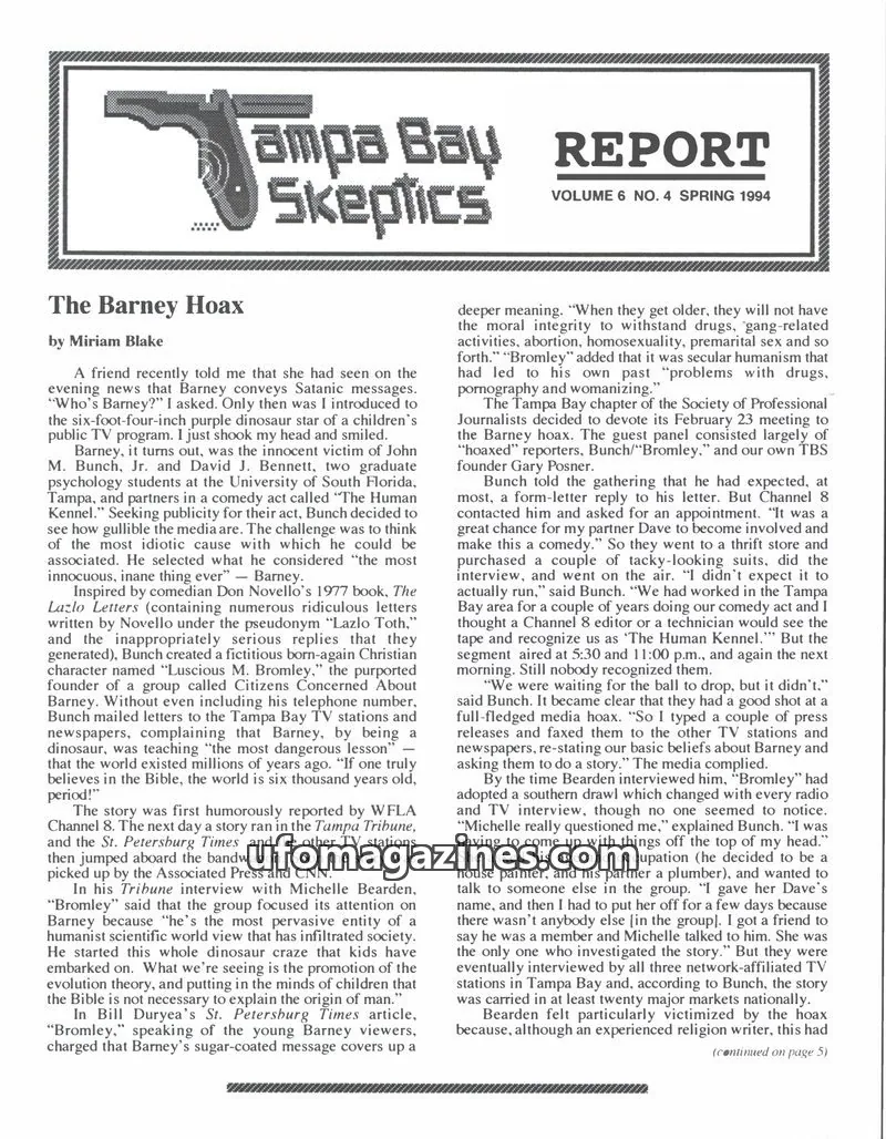 Cover of Tampa Bay Skeptics Report issue VOL. 6 NO.4: Tampa Bay Skeptics Report