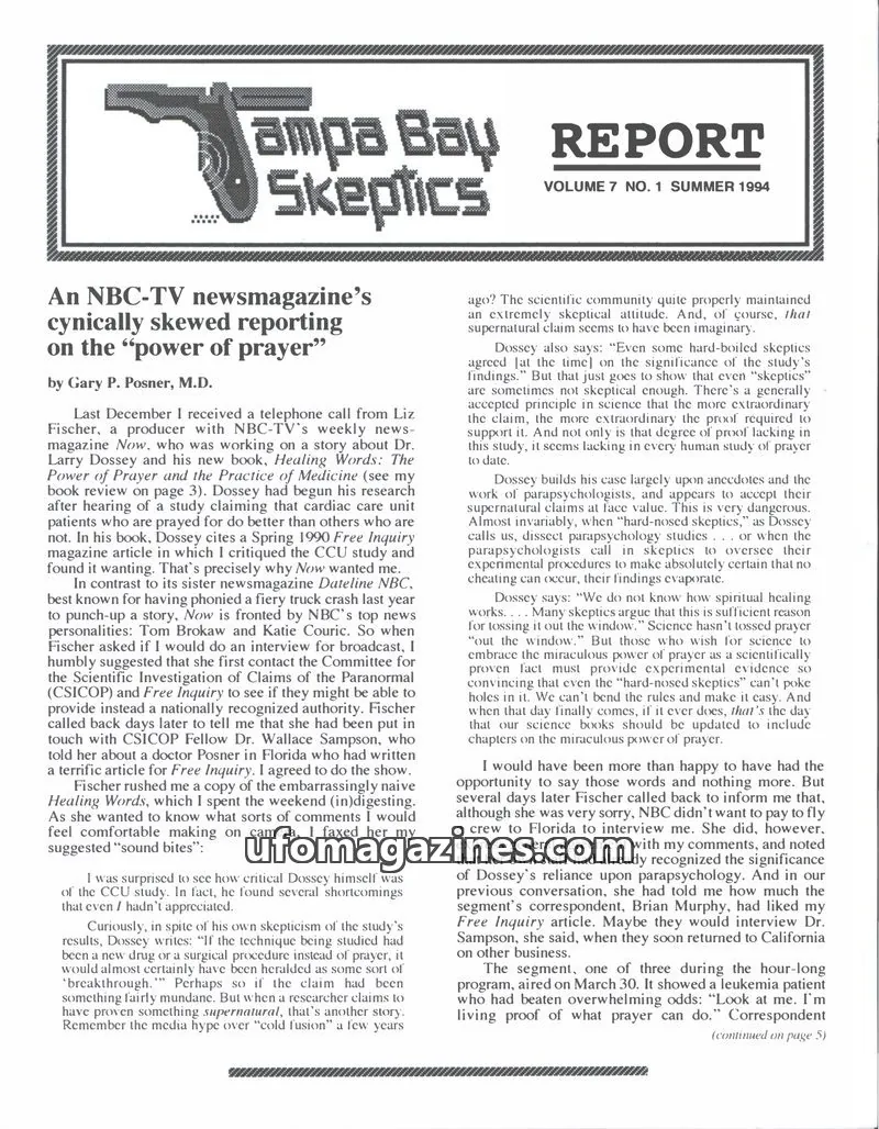 Cover of Tampa Bay Skeptics Report issue Vol. 7 No. 1: Tampa Bay Skeptics Report