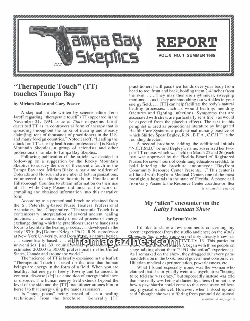 Cover of Tampa Bay Skeptics Report issue VOL. 8 NO. 1: Tampa Bay Skeptics Report