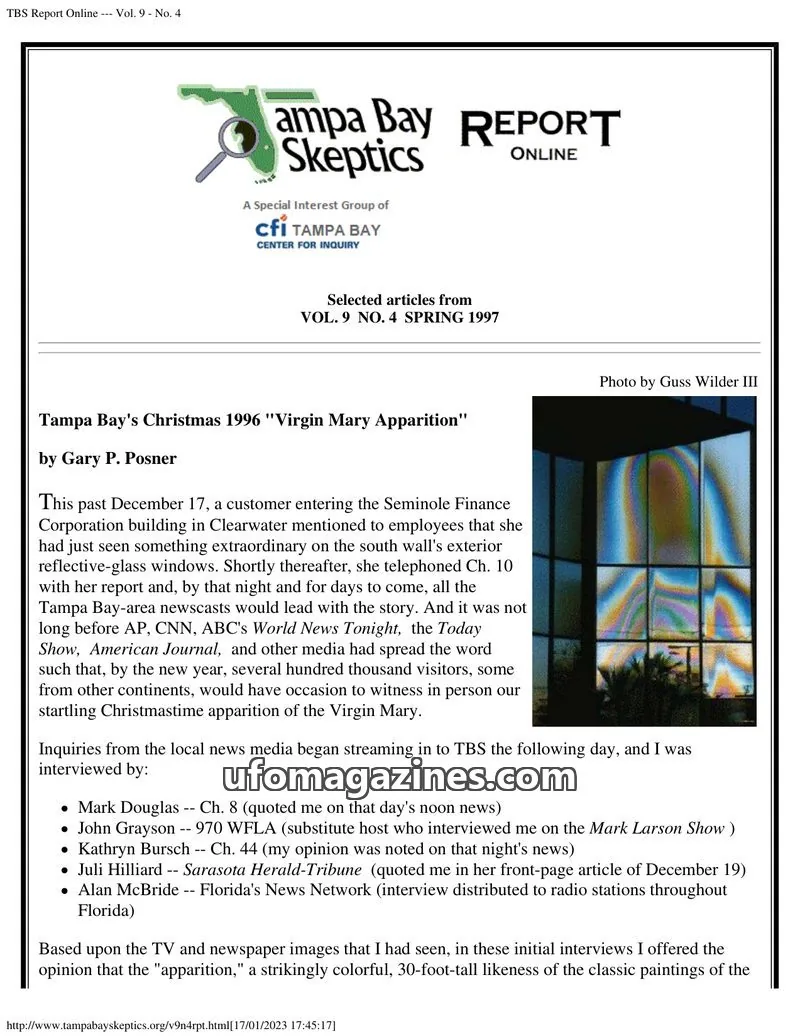 Cover of Tampa Bay Skeptics Report issue No. 4: TBS Report Online