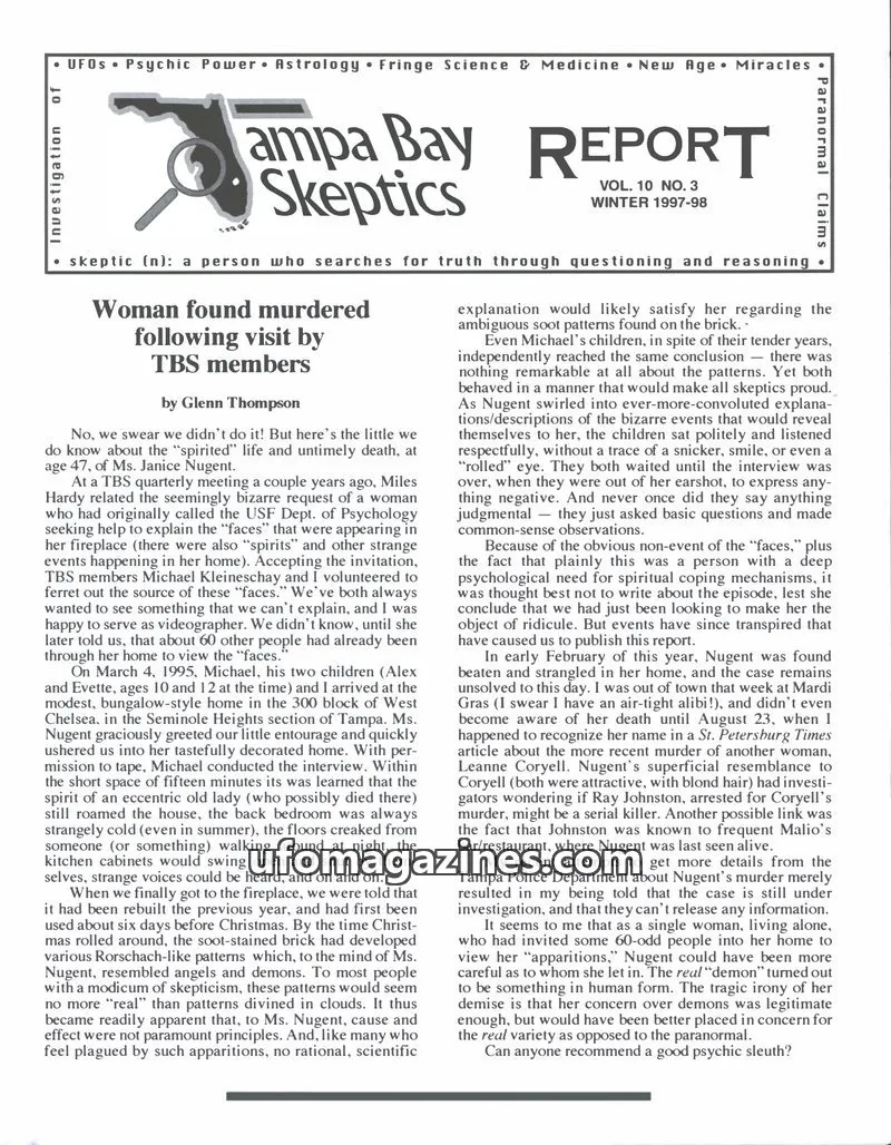 Cover of Tampa Bay Skeptics Report issue VOL. 10 NO. 3: Tampa Bay Skeptics Report
