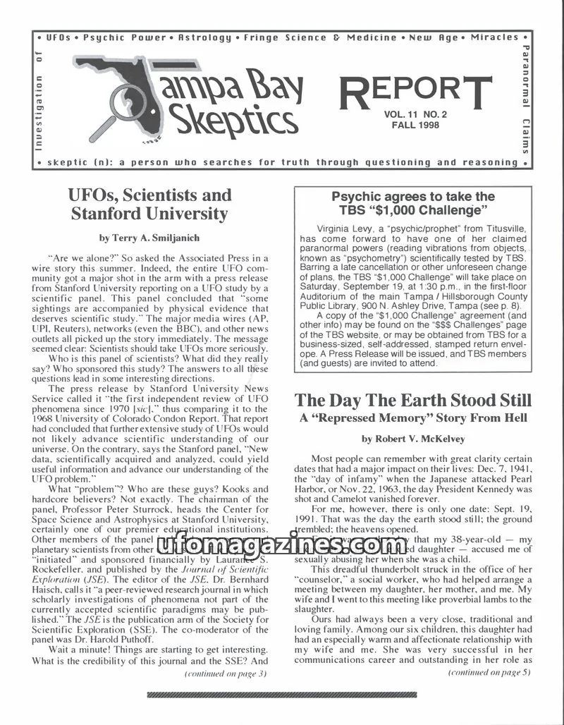 Cover of Tampa Bay Skeptics Report issue VOL. 11 NO. 2: Tampa Bay Skeptics REPORT