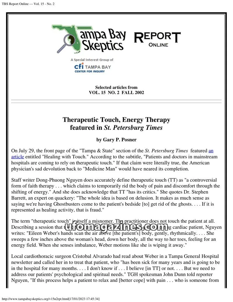 Cover of Tampa Bay Skeptics Report issue No. 2: Tampa Bay Skeptics REPORT ONLINE