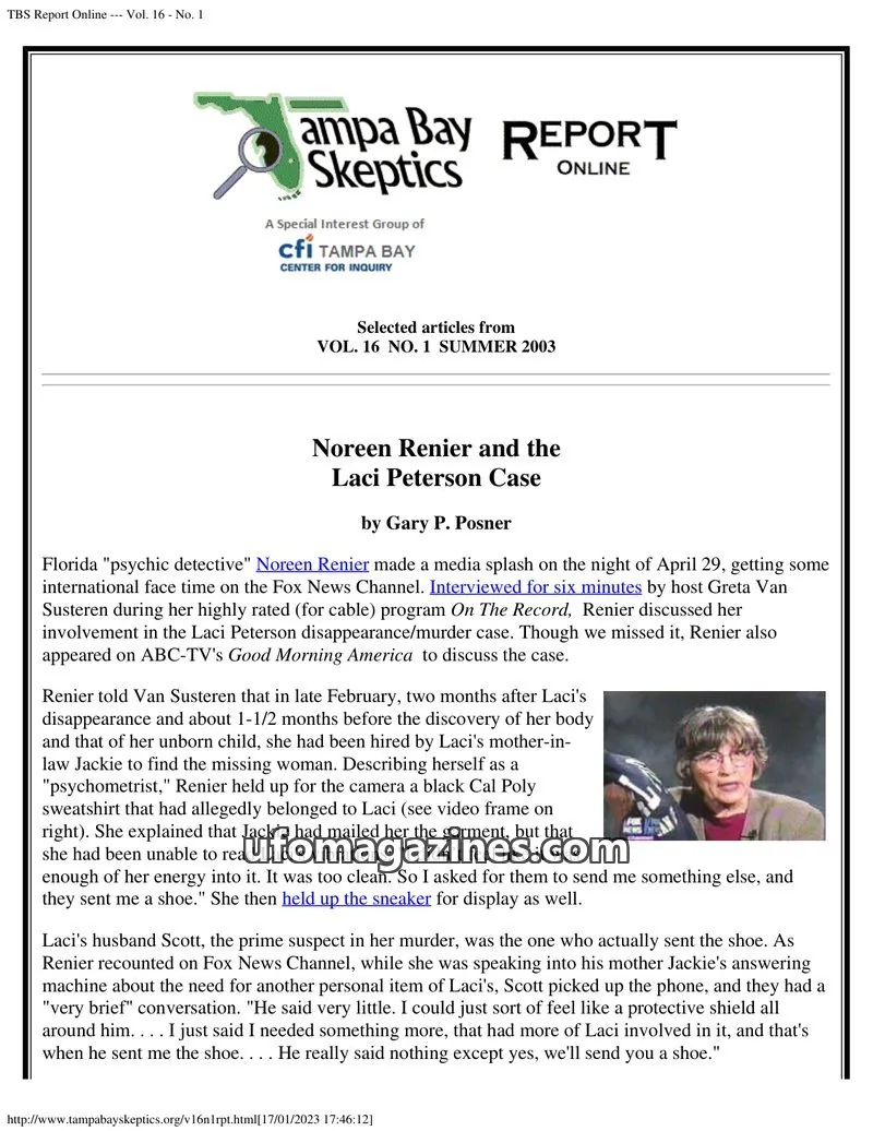 Cover of Tampa Bay Skeptics Report issue No. 1: TBS Report Online