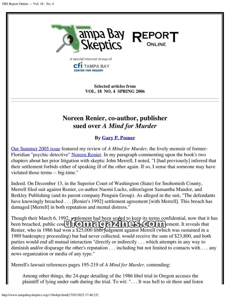Cover of Tampa Bay Skeptics Report issue No. 4: TBS Report Online