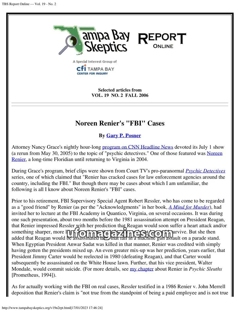 Cover of Tampa Bay Skeptics Report issue No. 2: TBS Report Online