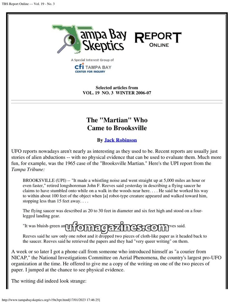 Cover of Tampa Bay Skeptics Report issue Vol. 19 - No. 3: TBS Report Online