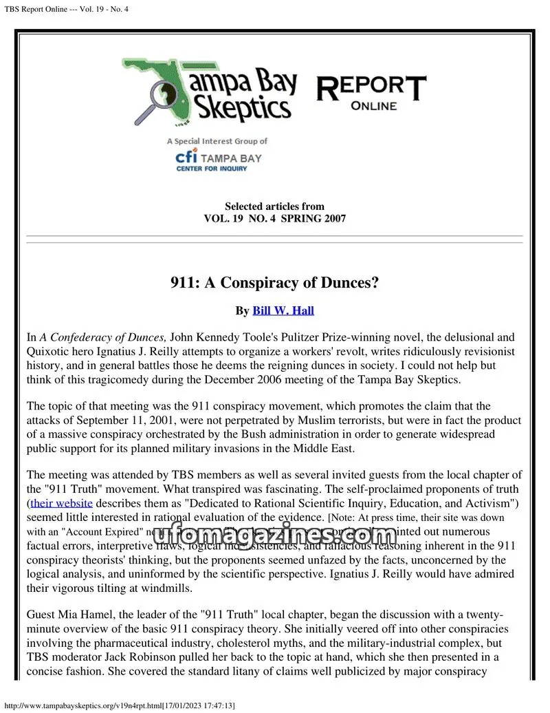 Cover of Tampa Bay Skeptics Report issue Vol. 19 - No. 4: TBS Report Online