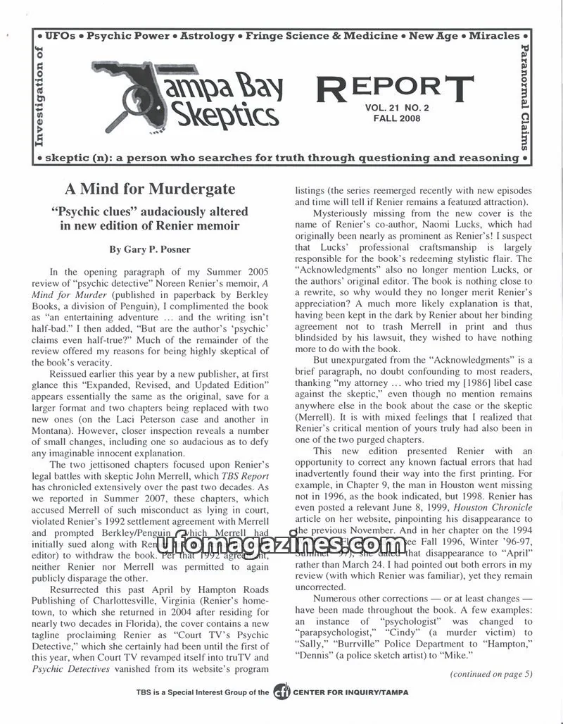 Cover of Tampa Bay Skeptics Report issue VOL. 21 NO. 2: Tampa Bay Skeptics REPORT