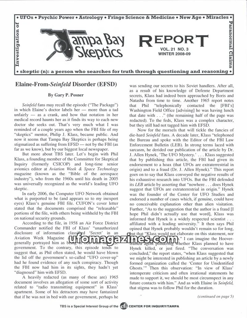 Cover of Tampa Bay Skeptics Report issue 21 NO. 3: Tampa Bay Skeptics Report
