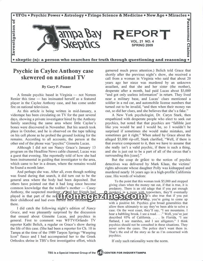 Cover of Tampa Bay Skeptics Report issue VOL. 21 NO. 4: Tampa Bay Skeptics Report