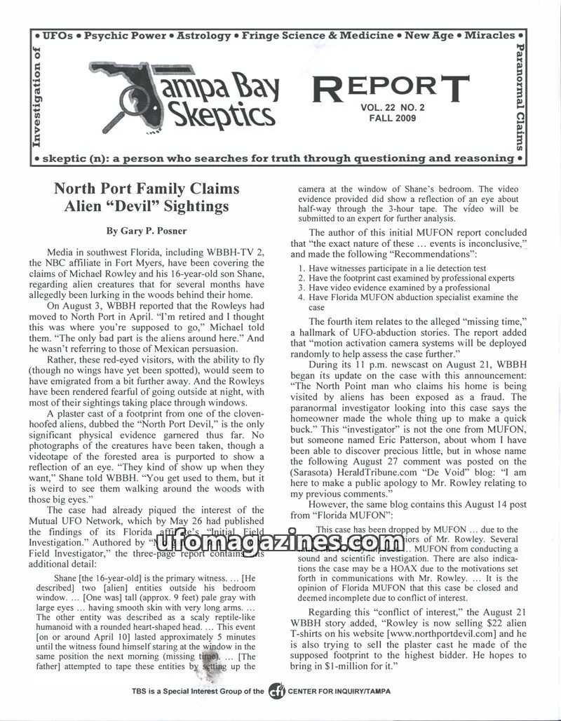 Cover of Tampa Bay Skeptics Report issue VOL. 22 NO. 2: Tampa Bay Skeptics Report