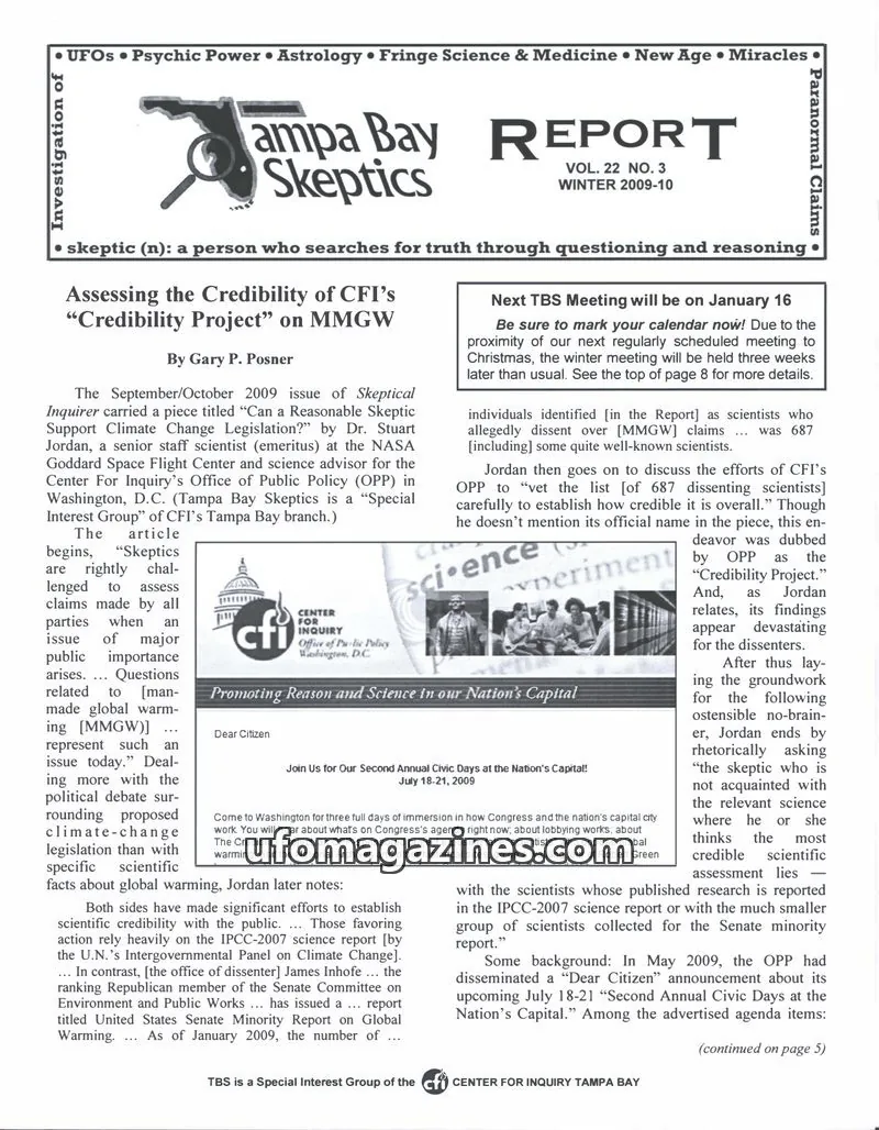 Cover of Tampa Bay Skeptics Report issue VOL. 22 NO. 3: Tampa Bay Skeptics Report
