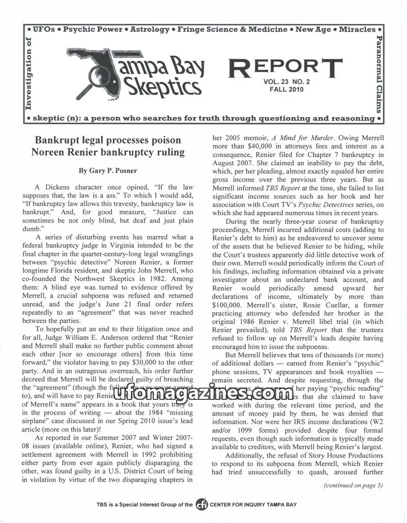 Cover of Tampa Bay Skeptics Report issue VOL. 23 NO. 2: Tampa Bay Skeptics Report