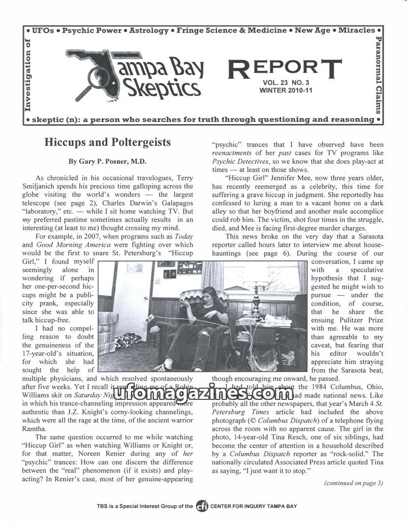 Cover of Tampa Bay Skeptics Report issue VOL. 23 NO. 3: Tampa Bay Skeptics Report