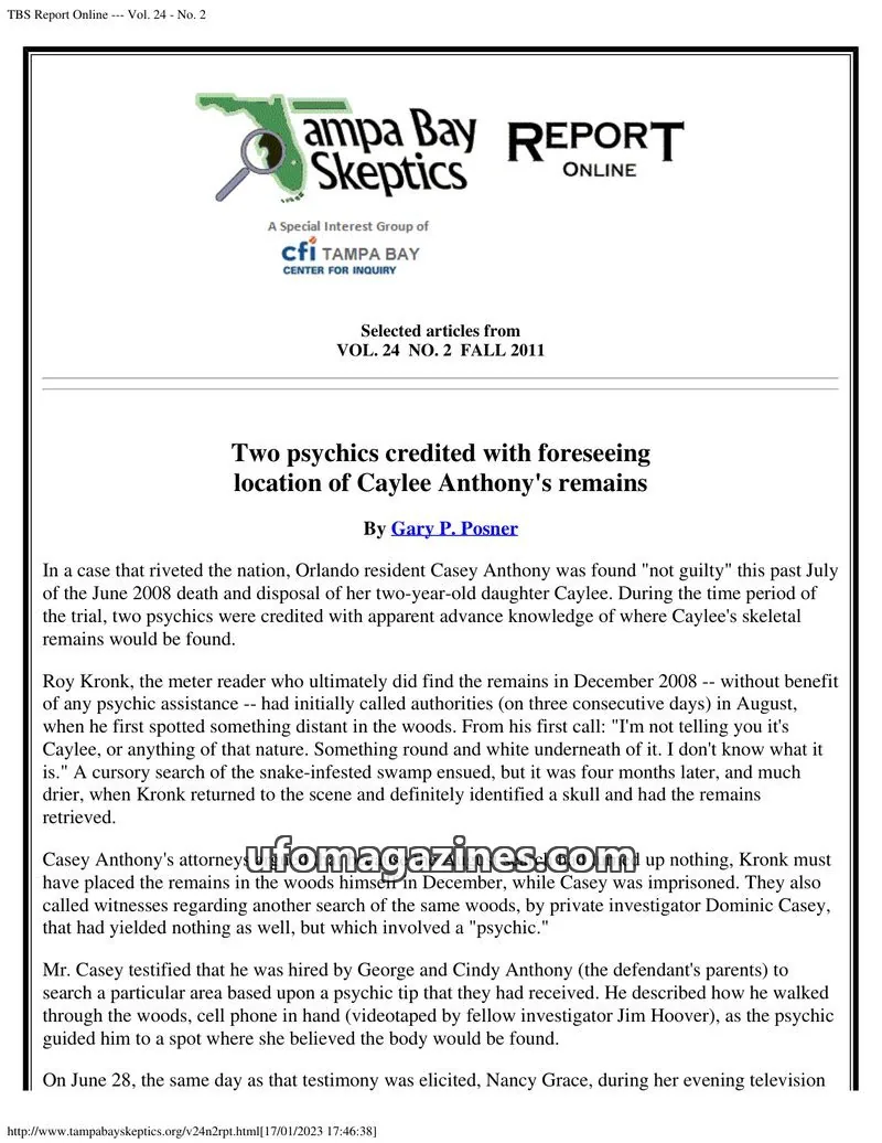 Cover of Tampa Bay Skeptics Report issue No. 2: TBS Report Online