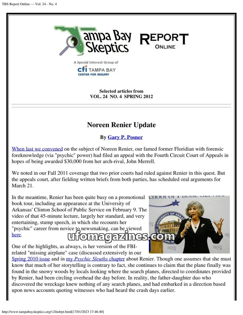 Cover of Tampa Bay Skeptics Report issue No. 4: TBS Report Online