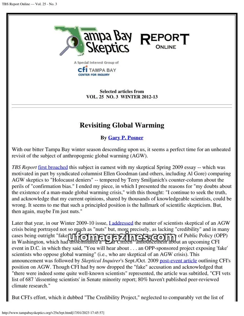 Cover of Tampa Bay Skeptics Report issue No. 3: Tampa Bay Skeptics REPORT ONLINE