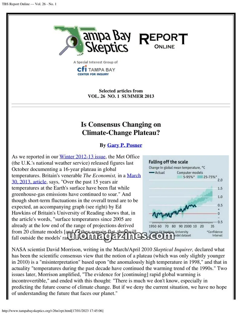 Cover of Tampa Bay Skeptics Report issue No. 1: Tampa Bay Report ONLINE