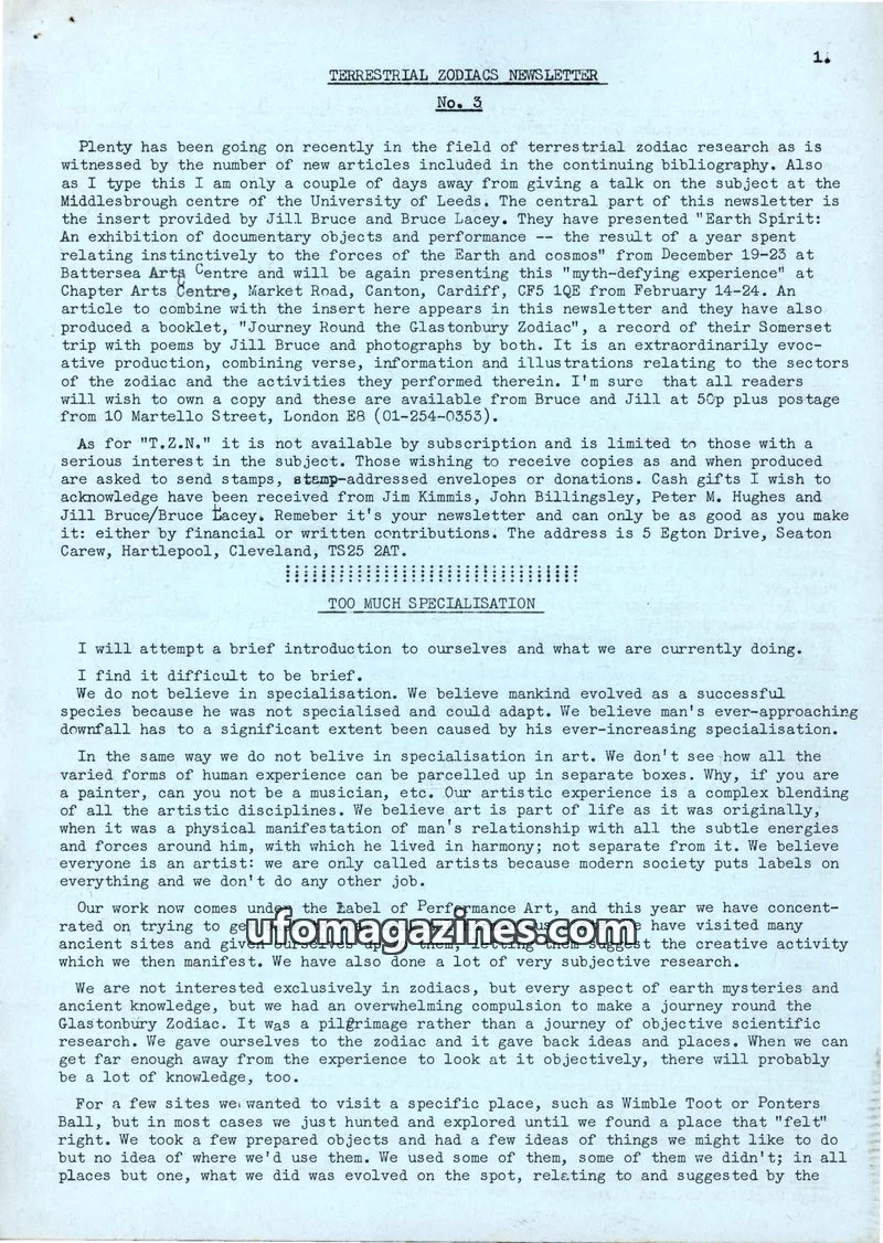 Cover of Terrestrial Zodiacs Newsletter (Paul Screeton) issue No. 3: TERRESTRIAL ZODIACS NEWSLETTER