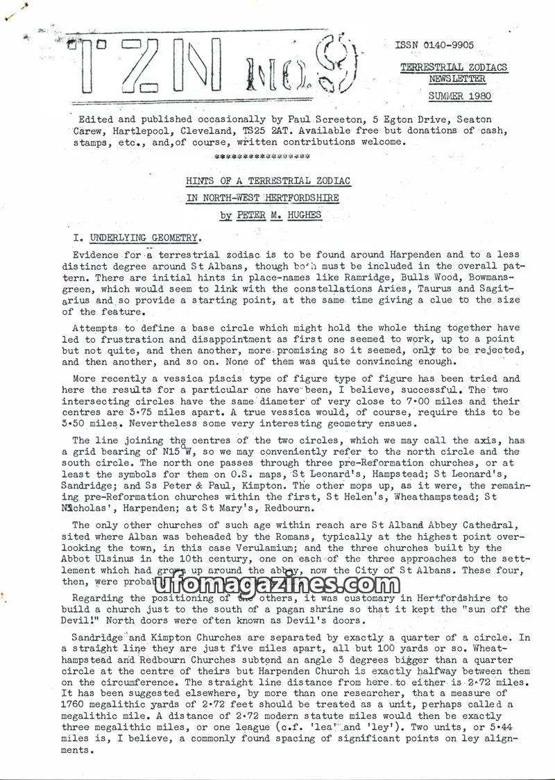 Cover of Terrestrial Zodiacs Newsletter (Paul Screeton) issue SUMMER 1980: TERRESTRIAL ZODIACS NEWS LETTER