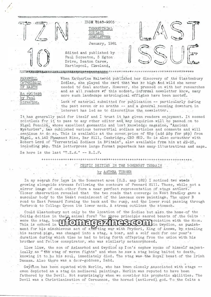 Cover of Terrestrial Zodiacs Newsletter (Paul Screeton) issue LAST ISSUE: TERRESTRIAL ZODIACS NEWSLETTER