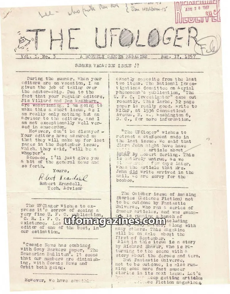 Cover of The Ufologer (Villard) issue Vol. 1, No. 3: THE UFOLOGER