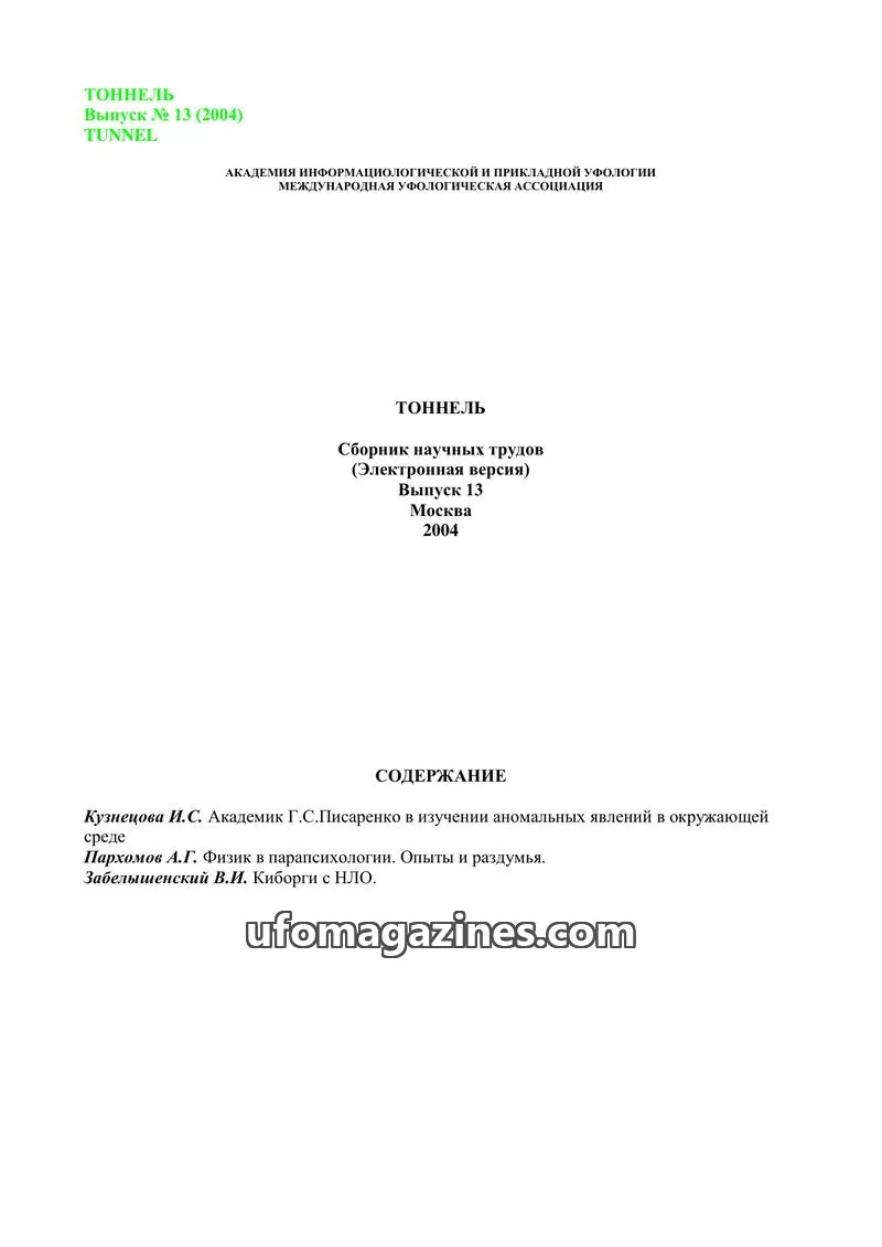Cover of Tonnel (AIAUFO) issue 13: ТОННЕЛЬ