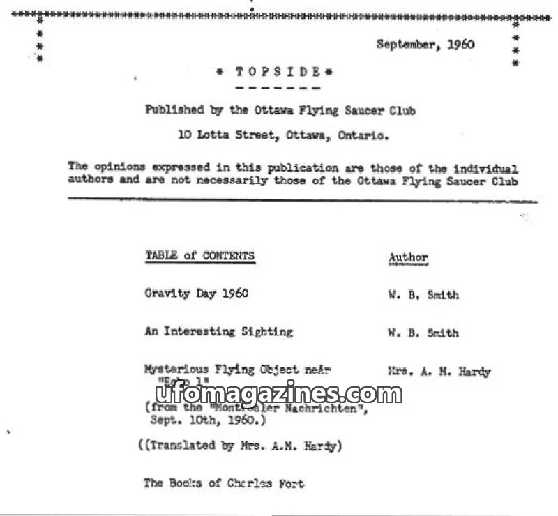 Cover of Topside (Wilbert B Smith) issue September, 1960: Topside