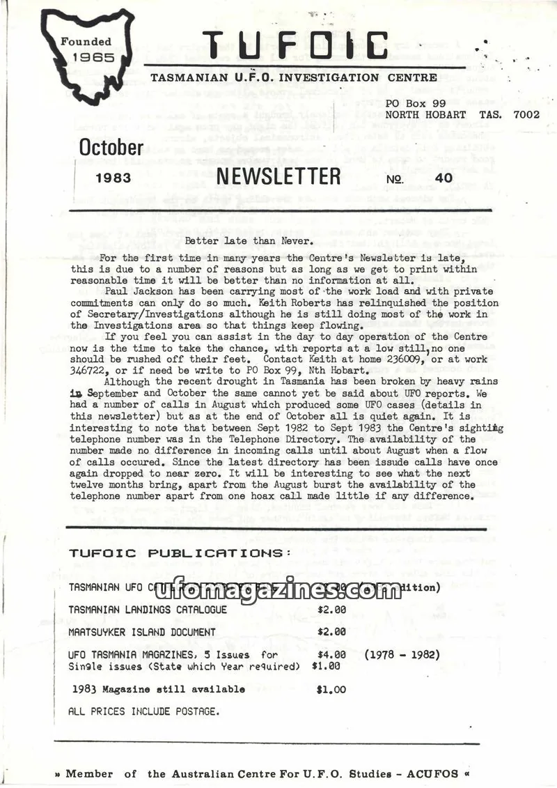Cover of TUFOIC Newsletter issue 40: TUFOIC
