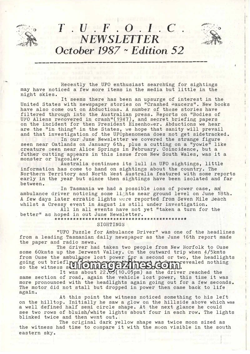 Cover of TUFOIC issue Edition 52: T.U.F.O.I.C. NEWSLETTER