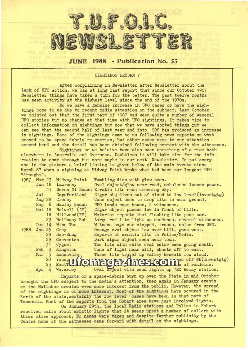 Cover of TUFOIC Newsletter issue No. 55: T.U.F.O.I.C. NEWSLETTER