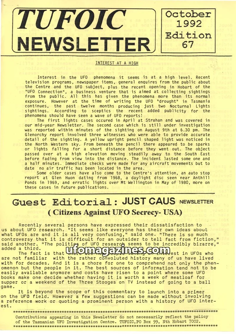 Cover of TUFOIC Newsletter issue 67: TUFOIC NEWSLETTER