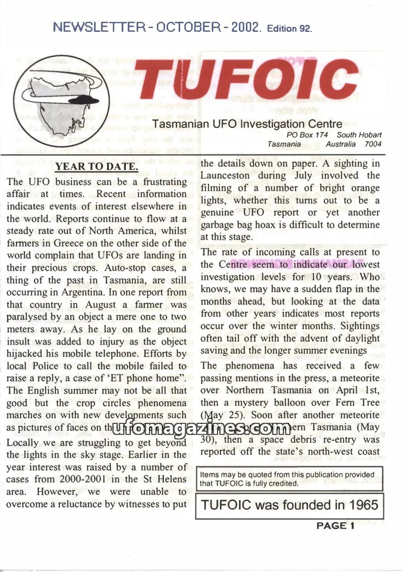 Cover of TUFOIC issue 92: TUFOIC NEWSLETTER