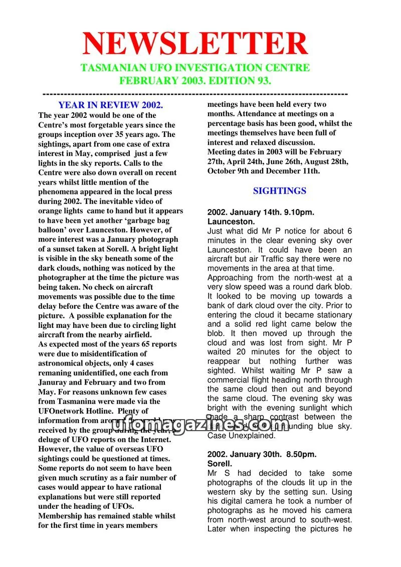Cover of TUFOIC Newsletter issue 93: NEWSLETTER